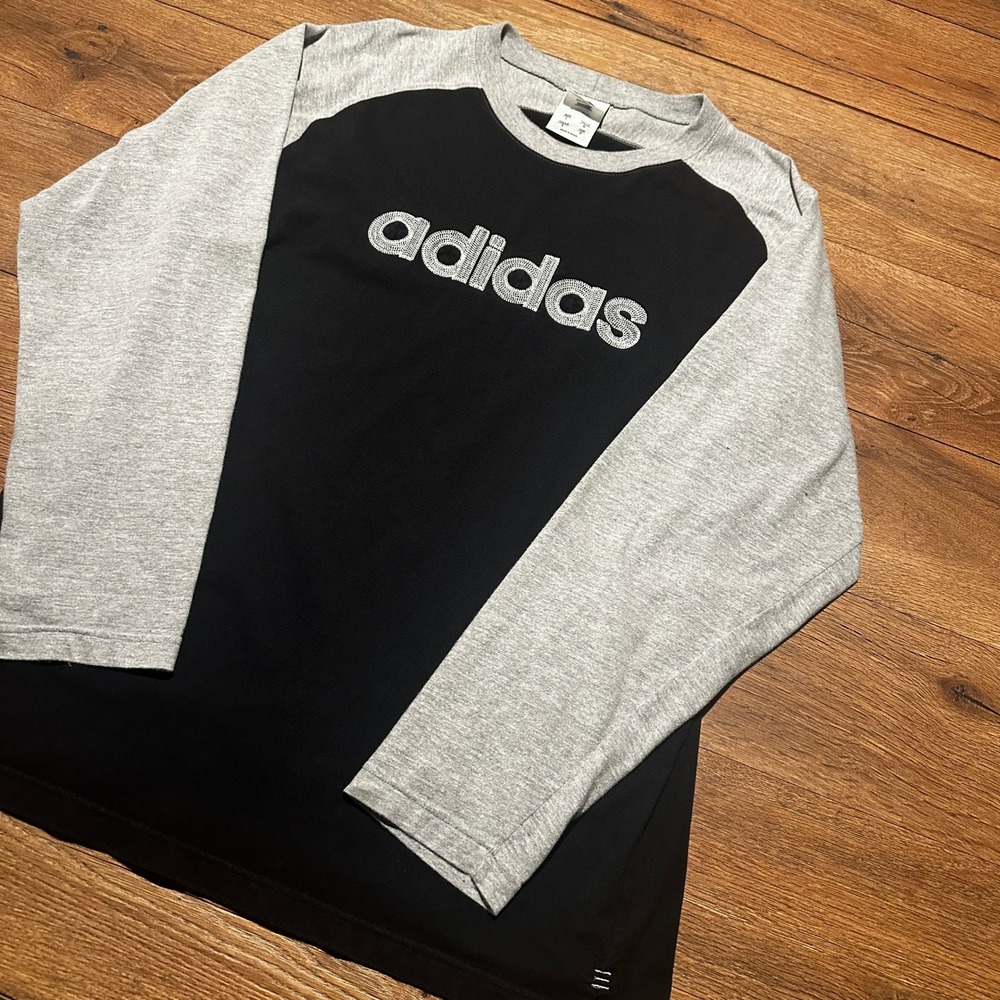 Vintage Adidas Black Grey Raglan Long Sleeve Shirt Mens Large 05/01